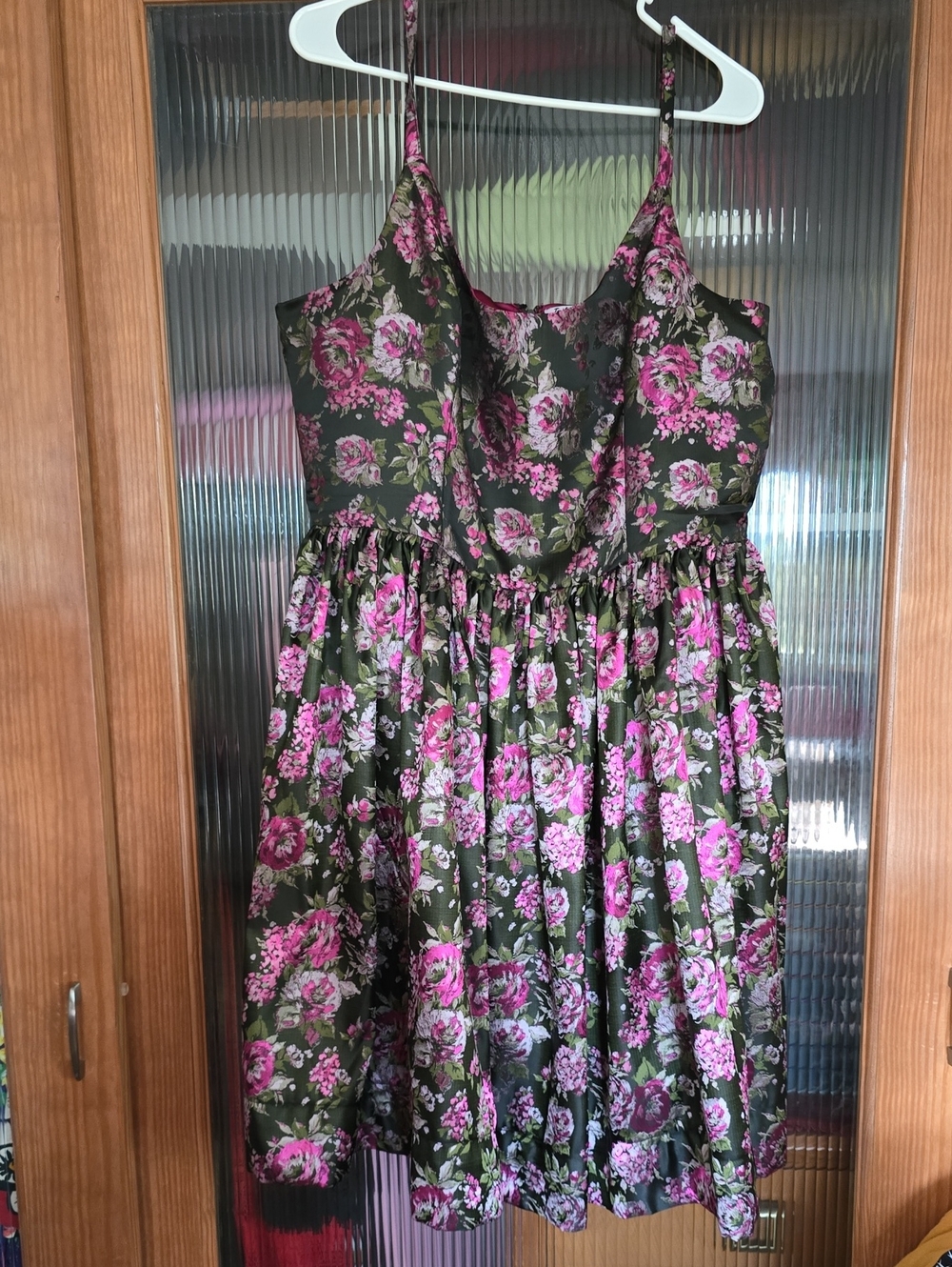 Floral Party Frock in Dark Green and Pink, with Matching Wrap